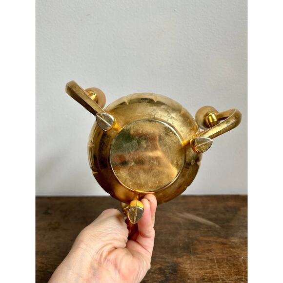 Vintage Brass Lotus Flower 3 Candle Holder | Footed Monteith Bowl | - Picture 5 of 5